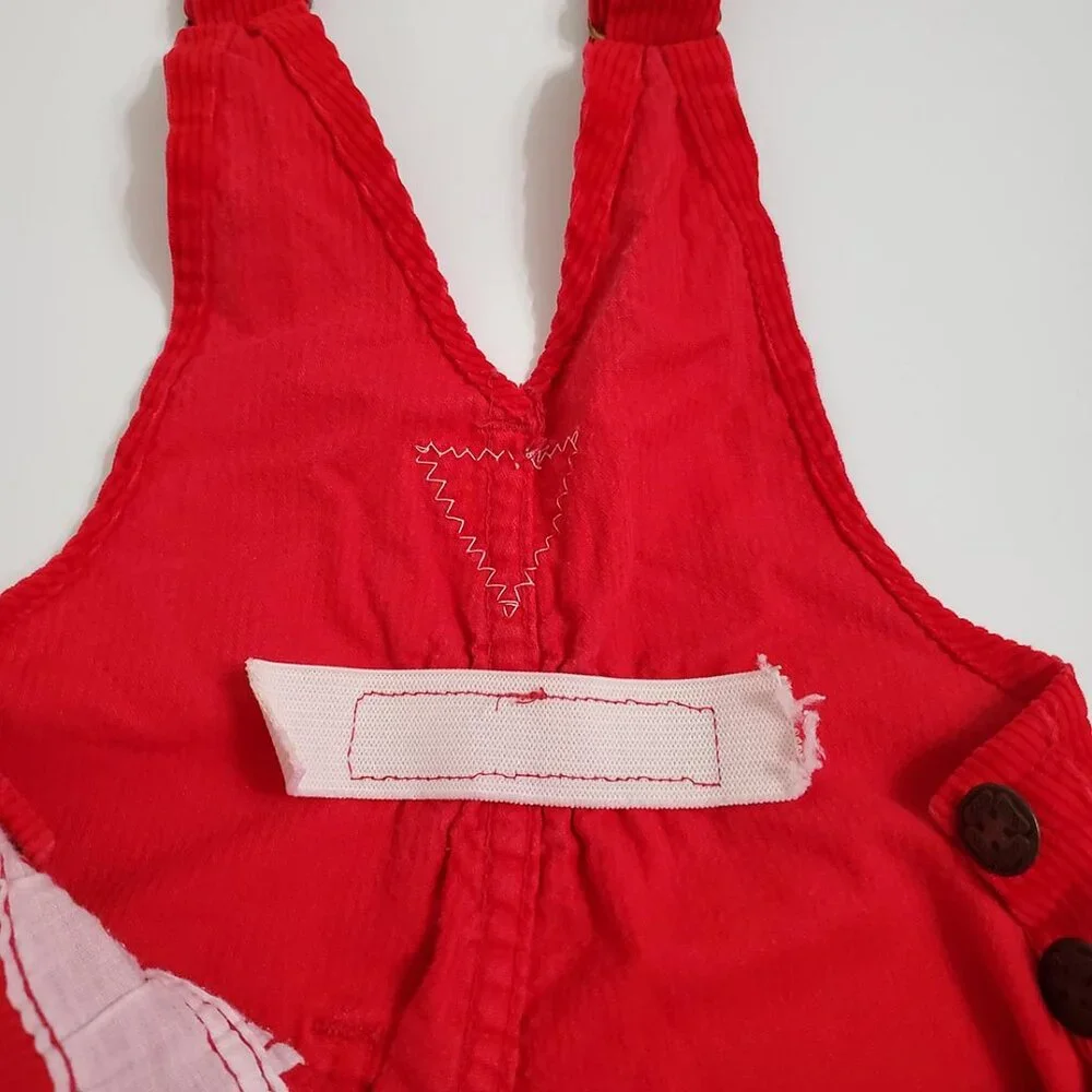 OshKosh B'Gosh Vintage Baby Corduroy Overalls Red 6-9 Months Vestbak USA